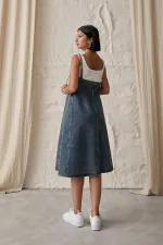 Toptan Mavi Askı Aparatlı Kot Elbise