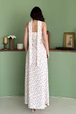 Toptan Beyaz Boyundan Fularlı Elbise