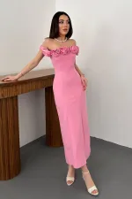 Robe rose à col Madonna en gros