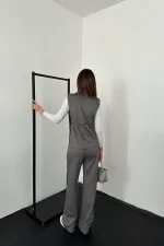 Ensemble gilet et pantalon en daim gris en vente en gros