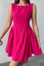 Robe mini-longue en lin froncé fuchsia en gros