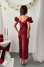 Wholesale Burgundy Sequined Sleeveless Dress