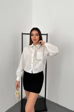 Toptan Beyaz Taşlı Poplin Gömlek