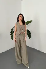 Ensemble gilet et pantalon asymétriques kaki en gros