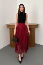 Jupe superposée en dentelle bordeaux en gros