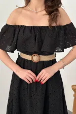 Wholesale Black Elastic Shoulder Embroidered Dress