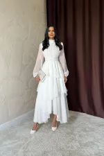 Toptan Beyaz Bel Detaylı Elbise