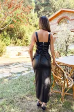 Toptan Siyah Deri Bluz Ve Etek Takım