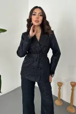 Toptan Lacivert Kolları Dantelli Takım