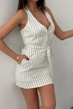 Toptan Beyaz Çizgili Yelek Ve Etek Takım