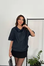 Chemisier en jean bleu en gros