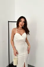 Toptan Ekru Kadife Elbise