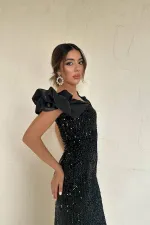 Robe noire sans manches à paillettes en gros