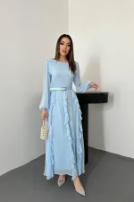 Robe en mousseline bleu ciel avec ceinture, vente en gros