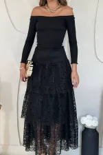 Jupe superposée en dentelle noire en gros