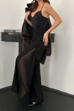 Toptan Siyah Yanları Piliseli Pantolon