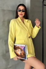 Toptan Sarı Belden Oturtmalı Blazer Ceket