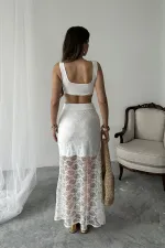 Toptan Beyaz Dantel Detaylı Etek