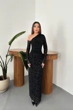 Toptan Siyah Transparan Elbise