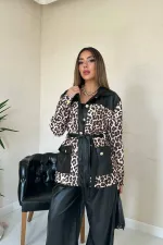 Costume léopard garni de cuir noir en gros