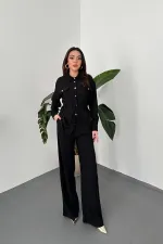 Toptan Siyah Düğme Detaylı Gömlek Ve Nervürlü Pantolon