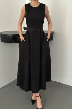 Toptan Siyah Kolevi Dantelli Elbise