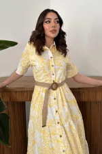 Wholesale Yellow Embroidered Lace-Up Sleeve Dress