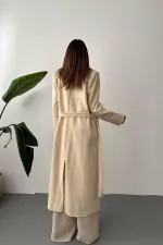 Toptan Bej Kuşaklı Midi Kaban