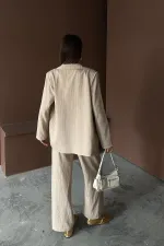 Ensemble veste et pantalon rayés beiges en gros