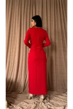 Robe longue fendue plissée rouge en gros