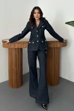 Toptan Mavi Gold Düğmeli Kot Takım