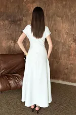 Toptan Beyaz Göğüs Büzgülü Elbise