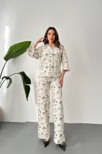 Toptan Bej Nakışlı Keten Takım