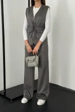 Ensemble gilet et pantalon en daim gris en vente en gros
