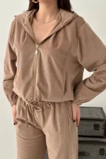 Ensemble en velours fin beige en gros