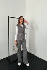 Ensemble gilet et pantalon en daim gris en vente en gros