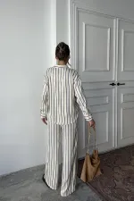 Toptan Mavi Çizgili Saten Takım