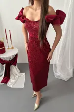 Wholesale Burgundy Sequined Sleeveless Dress