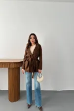 Toptan Camel Süet Bağlamalı Ceket