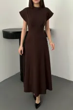 Toptan Kahverengi Göğüs Büzgülü Elbise