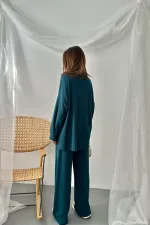 Ensemble pull et pantalon côtelé classique Petrol en gros