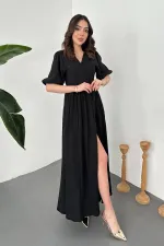 Robe longue noire en mousseline de mousseline en gros