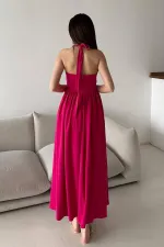 Robe en lin fuchsia à col licou en gros