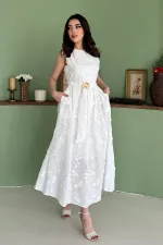 Wholesale White Dress with 3D Embroidered Details