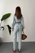 Salopette en jean bleu délavé à la neige en gros