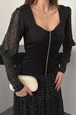 Robe rayée en dentelle noire en gros