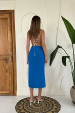 Jupe fendue bleue en gros