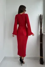 Robe plissée rouge à manches espagnoles en gros