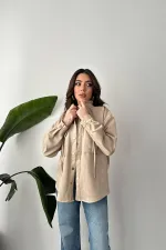 Toptan Bej Çıtçıtlı Süet Gömlek