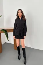 Chemise à lacets patchwork Jessica noire en gros